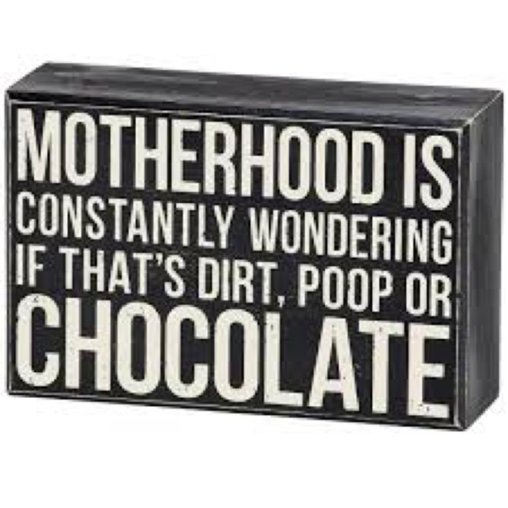 Motherhood is wondering if that’s dirt funny quote home decor 4x6 box sign